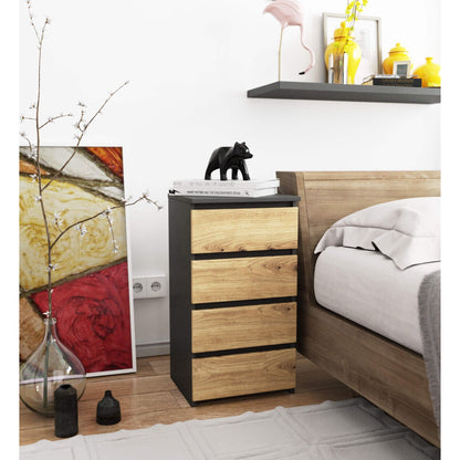 Kommode mit vier Schubladen, elegant, für minimalistische Innenräume, 74 cm hoch und 40 cm breit, Wohnzimmer, Schlafzimmer, Flur, Schrank, Sideboard, Highboard, viel Stauraum, weiß