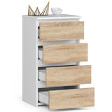 Commode à quatre tiroirs, élégante, pour intérieurs minimalistes, 74 cm de hauteur et 40 cm de largeur, salon, chambre, couloir, placard, buffet, buffet haut, nombreux rangements, blanc