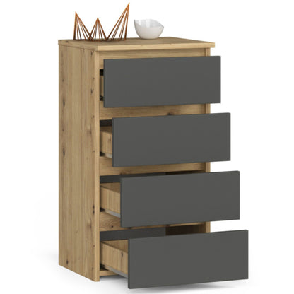 Kommode mit vier Schubladen, elegant, für minimalistische Innenräume, 74 cm hoch und 40 cm breit, Wohnzimmer, Schlafzimmer, Flur, Schrank, Sideboard, Highboard, viel Stauraum, weiß