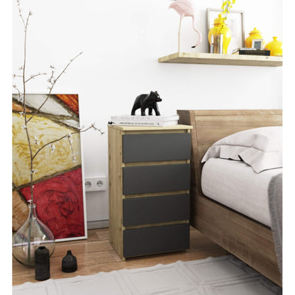 Kommode mit vier Schubladen, elegant, für minimalistische Innenräume, 74 cm hoch und 40 cm breit, Wohnzimmer, Schlafzimmer, Flur, Schrank, Sideboard, Highboard, viel Stauraum, weiß