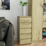 Kommode mit fünf Schubladen, elegant, für minimalistische Innenräume, 92 cm hoch und 40 cm breit, Wohnzimmer, Schlafzimmer, Flur, Schrank, Sideboard, Highboard, viel Stauraum