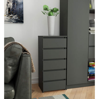 Kommode mit fünf Schubladen, elegant, für minimalistische Innenräume, 92 cm hoch und 40 cm breit, Wohnzimmer, Schlafzimmer, Flur, Schrank, Sideboard, Highboard, viel Stauraum