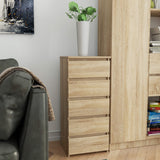 Kommode mit fünf Schubladen, elegant, für minimalistische Innenräume, 92 cm hoch und 40 cm breit, Wohnzimmer, Schlafzimmer, Flur, Schrank, Sideboard, Highboard, viel Stauraum
