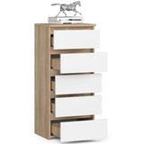 Kommode mit fünf Schubladen, elegant, für minimalistische Innenräume, 92 cm hoch und 40 cm breit, Wohnzimmer, Schlafzimmer, Flur, Schrank, Sideboard, Highboard, viel Stauraum