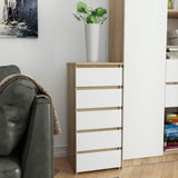 Kommode mit fünf Schubladen, elegant, für minimalistische Innenräume, 92 cm hoch und 40 cm breit, Wohnzimmer, Schlafzimmer, Flur, Schrank, Sideboard, Highboard, viel Stauraum
