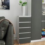 Kommode mit fünf Schubladen, elegant, für minimalistische Innenräume, 92 cm hoch und 40 cm breit, Wohnzimmer, Schlafzimmer, Flur, Schrank, Sideboard, Highboard, viel Stauraum