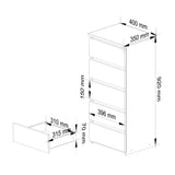 Kommode mit fünf Schubladen, elegant, für minimalistische Innenräume, 92 cm hoch und 40 cm breit, Wohnzimmer, Schlafzimmer, Flur, Schrank, Sideboard, Highboard, viel Stauraum