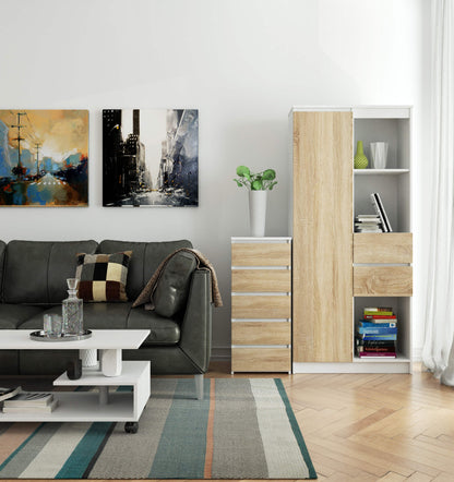 Kommode mit fünf Schubladen, elegant, für minimalistische Innenräume, 92 cm hoch und 40 cm breit, Wohnzimmer, Schlafzimmer, Flur, Schrank, Sideboard, Highboard, viel Stauraum