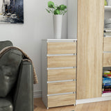 Kommode mit fünf Schubladen, elegant, für minimalistische Innenräume, 92 cm hoch und 40 cm breit, Wohnzimmer, Schlafzimmer, Flur, Schrank, Sideboard, Highboard, viel Stauraum