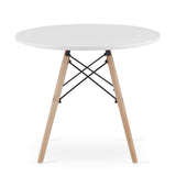 Table basse blanche, ronde d'un diamètre de 60 cm, hauteur 49,5 cm, table ronde en bois idéale pour la salle à manger ou le salon Panneau MDF durable avec pieds en bois de hêtre finition mate renforcés par un cadre en acier
