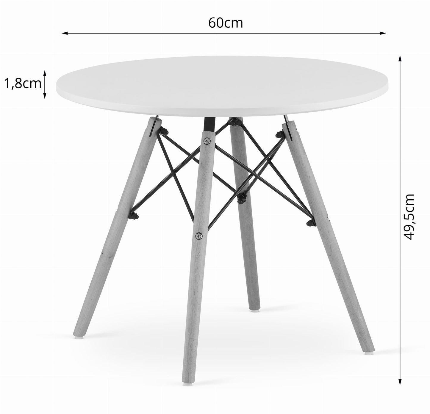 Table basse blanche, ronde d'un diamètre de 60 cm, hauteur 49,5 cm, table ronde en bois idéale pour la salle à manger ou le salon Panneau MDF durable avec pieds en bois de hêtre finition mate renforcés par un cadre en acier