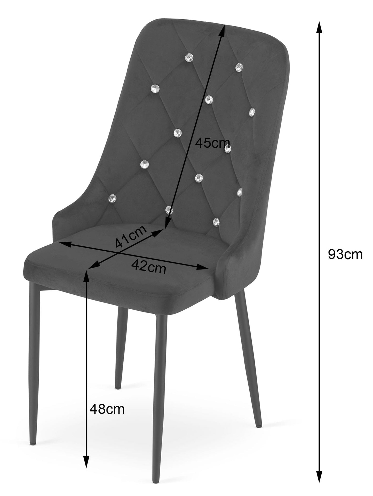 Stuhl in schwarz für Wohnzimmer und Büro - Samtstuhl Modernes Design, Ergonomisch verstellbare Höhe, robuste Metallbeine, Samtpolsterung, 93 cm hoch, 48 cm breit, 56 cm tief