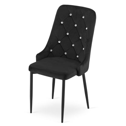 Chaise noire pour salon et bureau - Chaise en velours Design moderne, hauteur ergonomique réglable, pieds en métal robustes, revêtement en velours, 93 cm de hauteur, 48 cm de largeur, 56 cm de profondeur