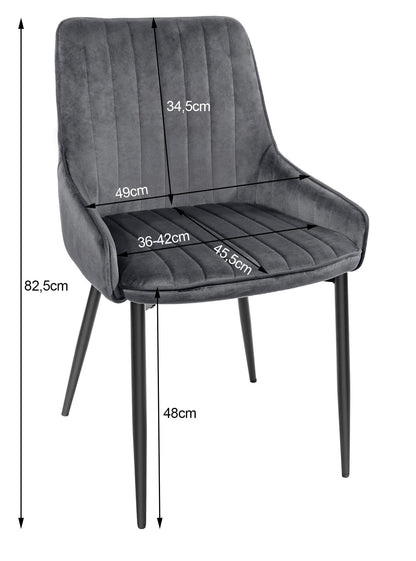 Chaise rembourrée, chaise de salle à manger, chaise de salon rembourrée, chaise avec pieds en métal, revêtement et assise en velours avec pieds noirs