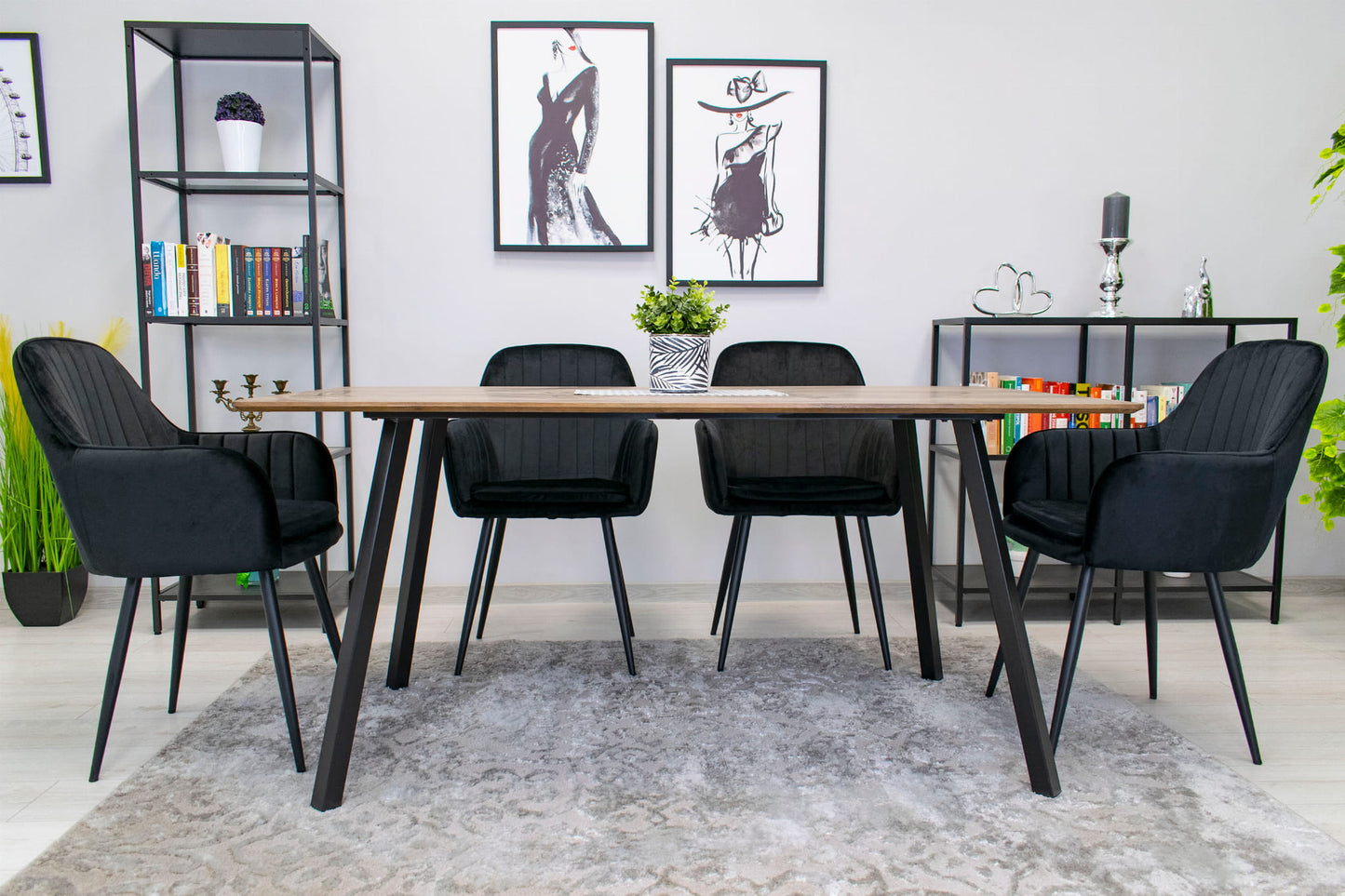 Chaise de salle à manger, chaise de cuisine, chaise de bureau, siège en velours avec pieds en métal noir, charge de siège de 120 kg, chaise de bureau confortable, pieds noirs