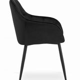 Chaise de salle à manger avec dossier et accoudoirs, chaise rembourrée, tissu velours avec pieds en métal, bureau salon, charge d'assise 120 kg, 55,5 x 61 x 81 cm