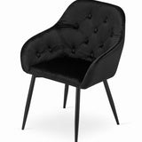 Chaise de salle à manger avec dossier et accoudoirs, chaise rembourrée, tissu velours avec pieds en métal, bureau salon, charge d'assise 120 kg, 55,5 x 61 x 81 cm