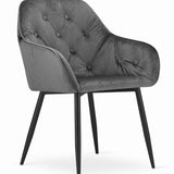 Chaise de salle à manger avec dossier et accoudoirs, chaise rembourrée, tissu velours avec pieds en métal, bureau salon, charge d'assise 120 kg, 55,5 x 61 x 81 cm