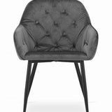 Chaise de salle à manger avec dossier et accoudoirs, chaise rembourrée, tissu velours avec pieds en métal, bureau salon, charge d'assise 120 kg, 55,5 x 61 x 81 cm