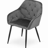 Chaise de salle à manger avec dossier et accoudoirs, chaise rembourrée, tissu velours avec pieds en métal, bureau salon, charge d'assise 120 kg, 55,5 x 61 x 81 cm