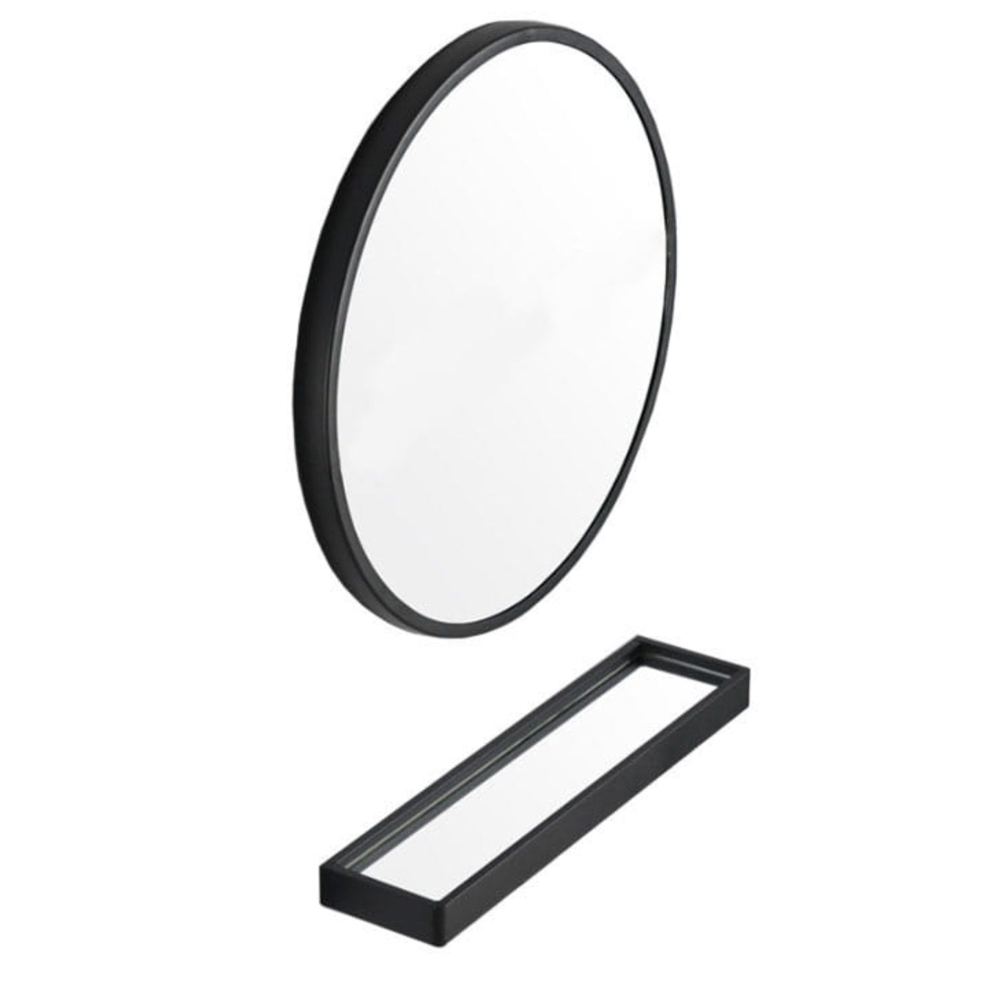 Miroir suspendu avec étagère et porte-serviettes, cadre en métal thermolaqué noir, épaisseur 3,5 cm