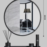 Miroir suspendu avec étagère et porte-serviettes, cadre en métal thermolaqué noir, épaisseur 3,5 cm