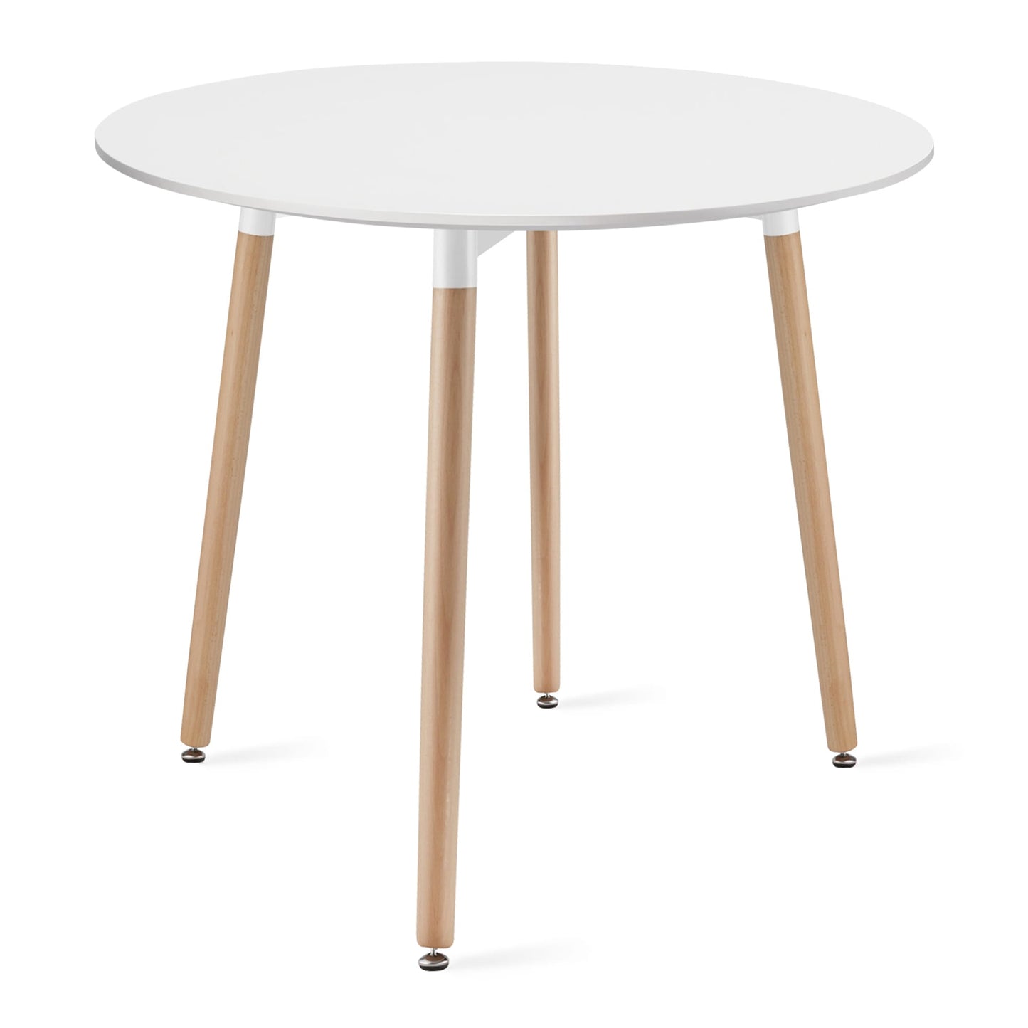 Table de salle à manger Table à manger ronde blanche avec pieds en hêtre naturel, diamètre 60 &amp; 80 cm - Design moderne et ergonomique pour cuisine, salle à manger, salon - Panneau MDF résistant