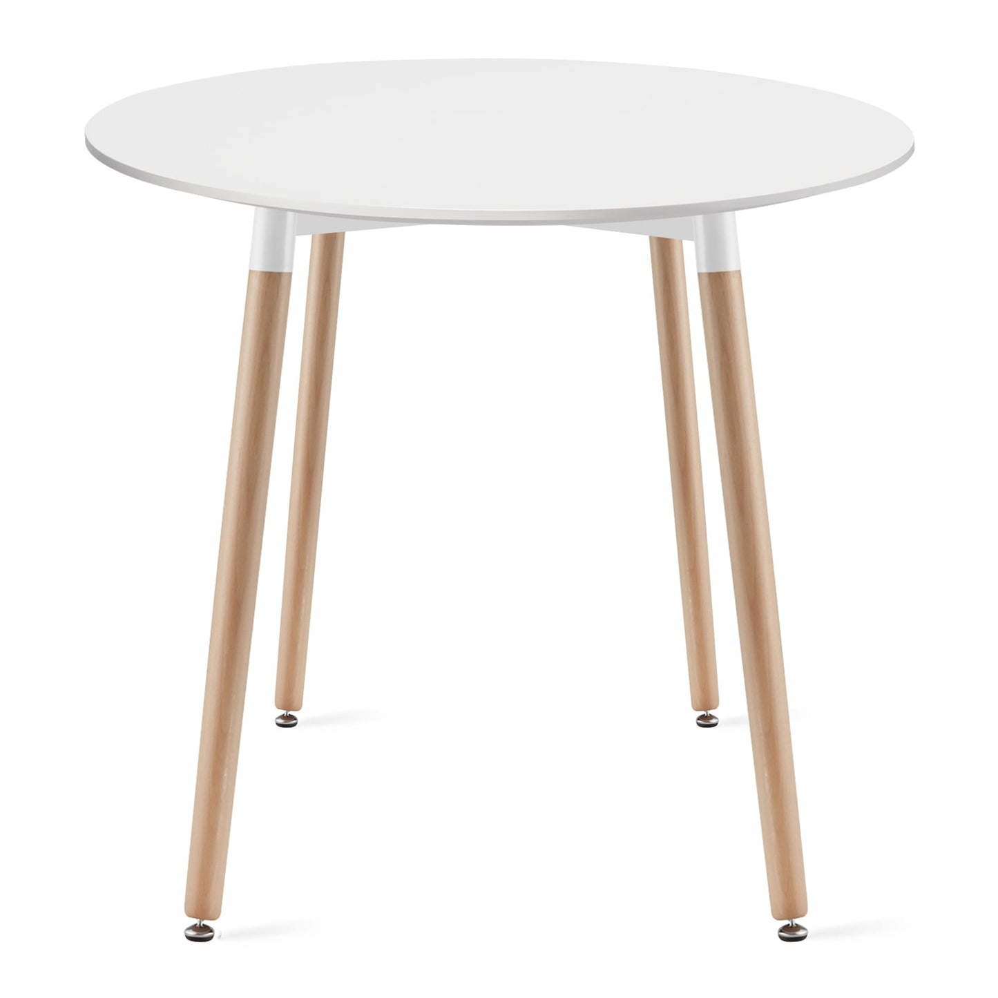 Table de salle à manger Table à manger ronde blanche avec pieds en hêtre naturel, diamètre 60 &amp; 80 cm - Design moderne et ergonomique pour cuisine, salle à manger, salon - Panneau MDF résistant