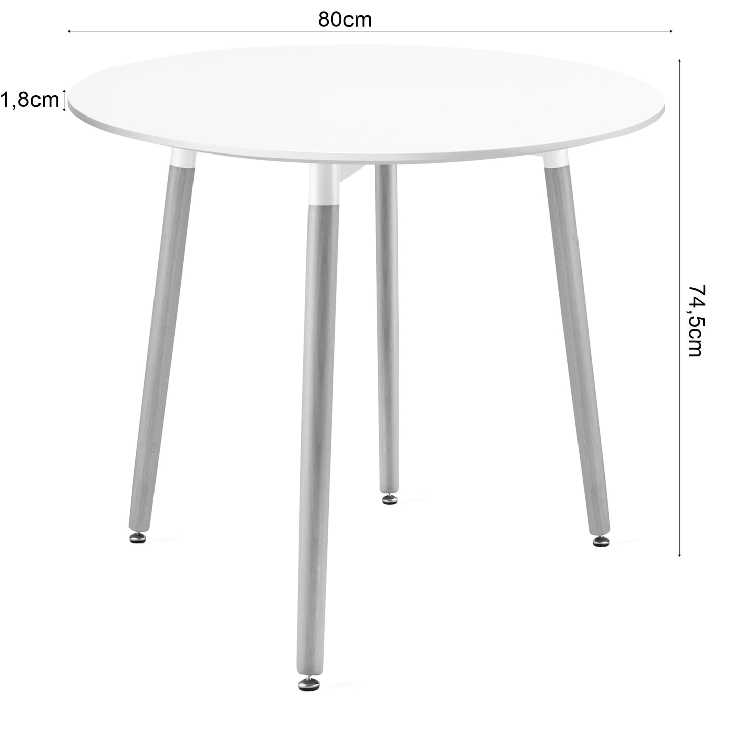 Table de salle à manger Table à manger ronde blanche avec pieds en hêtre naturel, diamètre 60 &amp; 80 cm - Design moderne et ergonomique pour cuisine, salle à manger, salon - Panneau MDF résistant