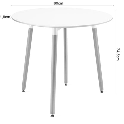 Esszimmertisch Runder weißer Esstisch mit Beinen aus Naturbuche, 60 & 80 cm Durchmesser - Modernes und ergonomisches Design für Küche, Esszimmer, Wohnzimmer - Langlebige MDF-Platte