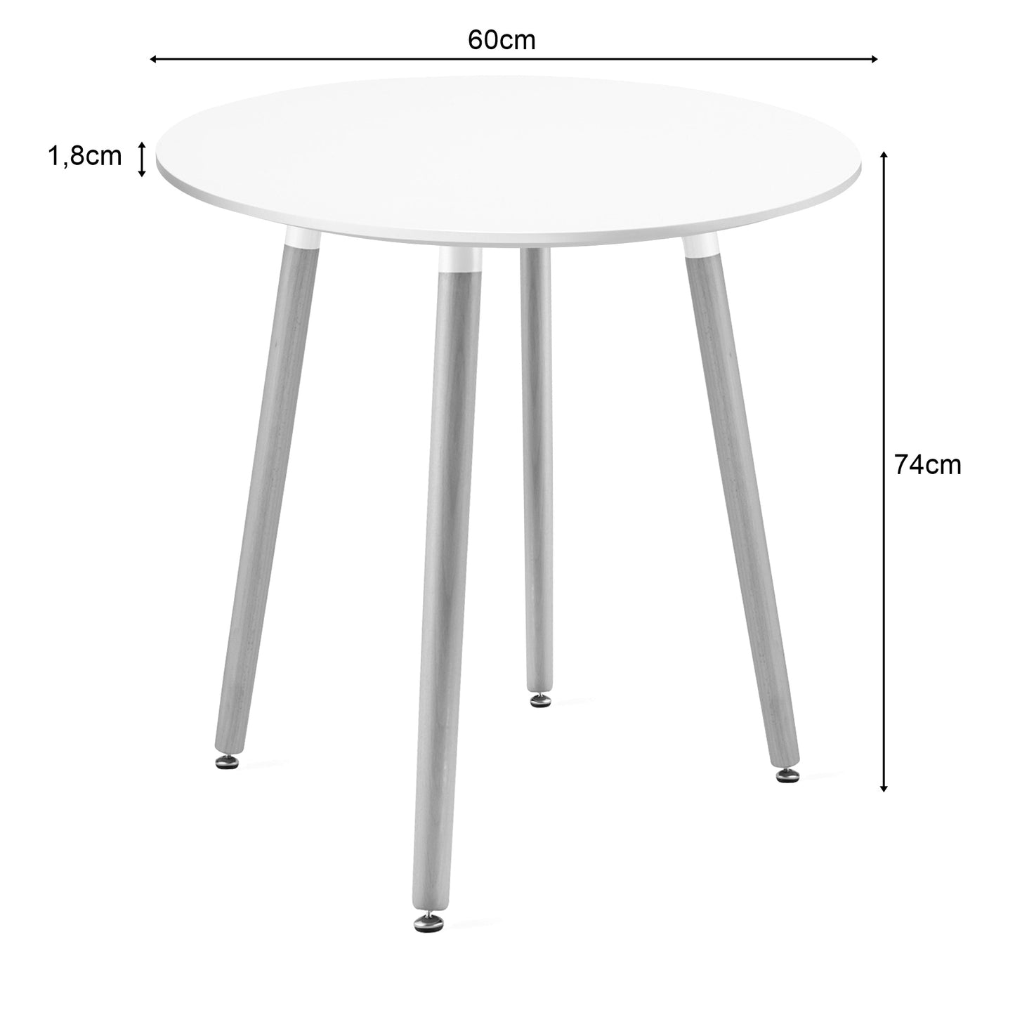 Esszimmertisch Runder weißer Esstisch mit Beinen aus Naturbuche, 60 & 80 cm Durchmesser - Modernes und ergonomisches Design für Küche, Esszimmer, Wohnzimmer - Langlebige MDF-Platte