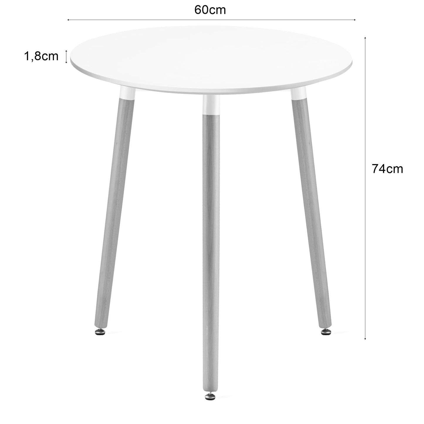 Table de salle à manger Table à manger ronde blanche avec pieds en hêtre naturel, diamètre 60 &amp; 80 cm - Design moderne et ergonomique pour cuisine, salle à manger, salon - Panneau MDF résistant