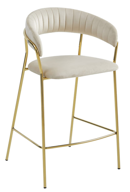 Tabouret de bar 94 cm, Velours Beige, design ergonomique, assise en velours, pieds en acier doré, parfait pour les cuisines et les bars, repose-pieds confortable, durable, facile à monter soi-même, charge maximale 120 kg