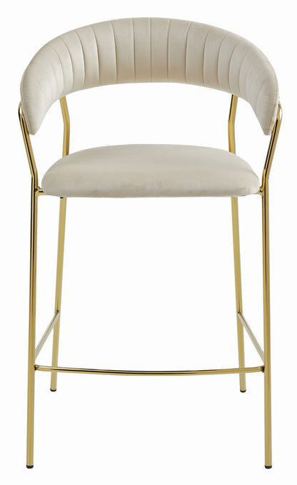 Barhocker 94cm, Beige Velvet, Ergonomisches Design, Sitz aus Samt, goldene Stahlbeine, perfekt für Küchen und Bars, komfortable Fußstütze, langlebig, einfache Selbstmontage, maximale Belastung 120 kg