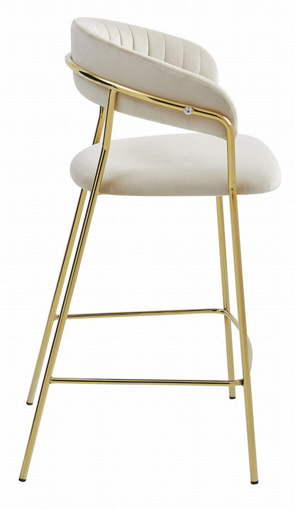 Barhocker 94cm, Beige Velvet, Ergonomisches Design, Sitz aus Samt, goldene Stahlbeine, perfekt für Küchen und Bars, komfortable Fußstütze, langlebig, einfache Selbstmontage, maximale Belastung 120 kg