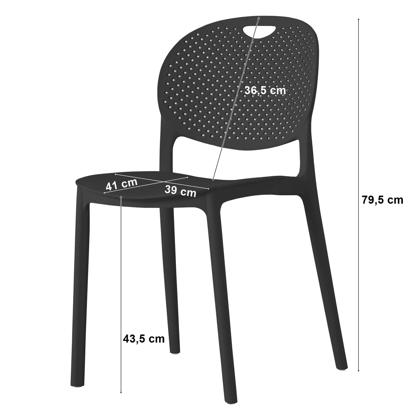 Esszimmerstuhl - Ergonomisches und langlebiges Polypropylen-Design für Wohnzimmer, Büro, Küche und Esszimmer - 48 cm x 55,5 cm x 79,5 cm, Weiß