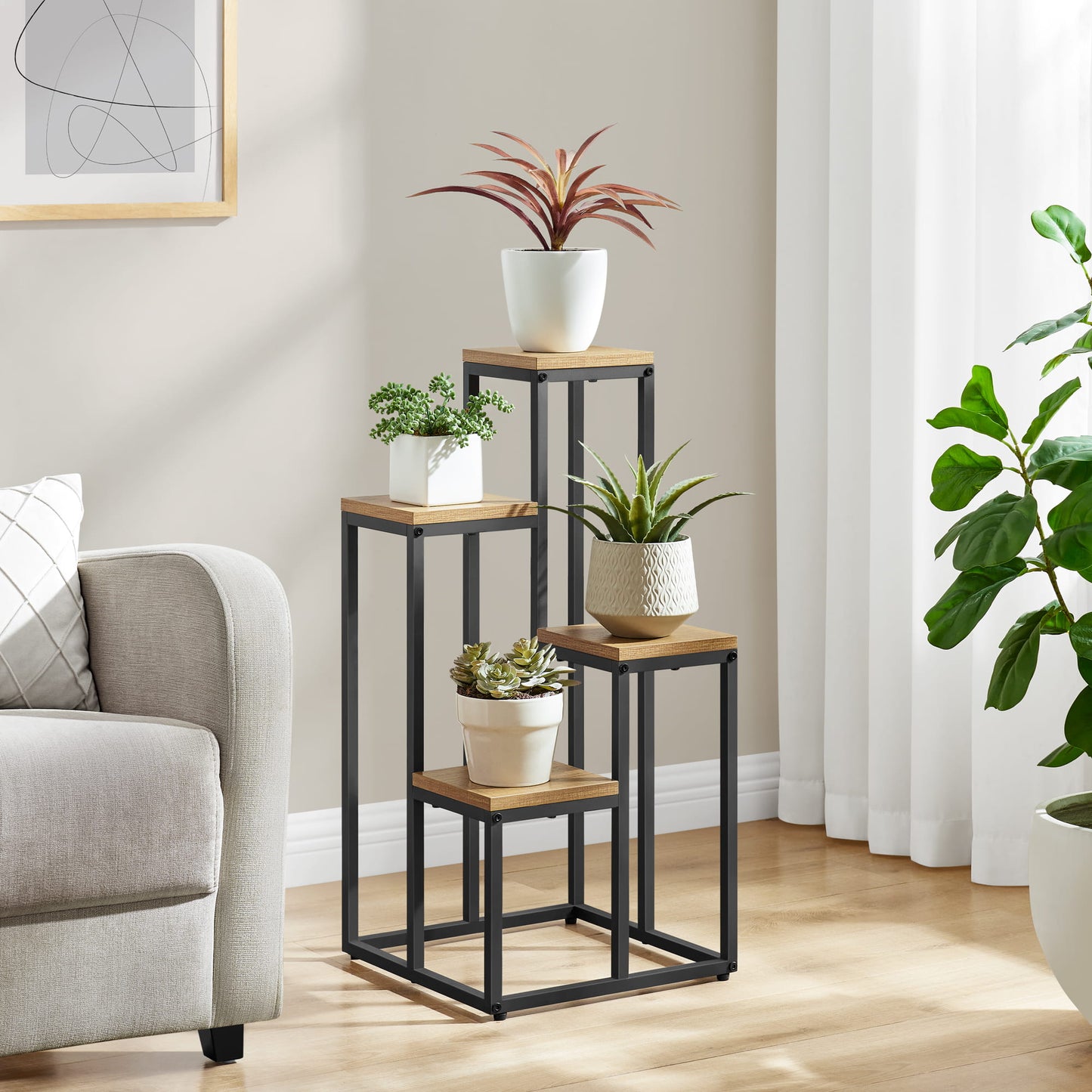 Support pour pots de fleurs à 4 et 6 niveaux - Idéal pour le salon, la chambre, le couloir ou le bureau - Support pour plantes de style loft avec cadre en acier pour plus de stabilité - polyvalent et fonctionnel