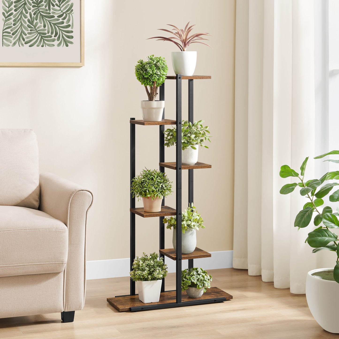 Support pour pots de fleurs à 4 et 6 niveaux - Idéal pour le salon, la chambre, le couloir ou le bureau - Support pour plantes de style loft avec cadre en acier pour plus de stabilité - polyvalent et fonctionnel