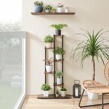 Support pour pots de fleurs à 4 et 6 niveaux - Idéal pour le salon, la chambre, le couloir ou le bureau - Support pour plantes de style loft avec cadre en acier pour plus de stabilité - polyvalent et fonctionnel