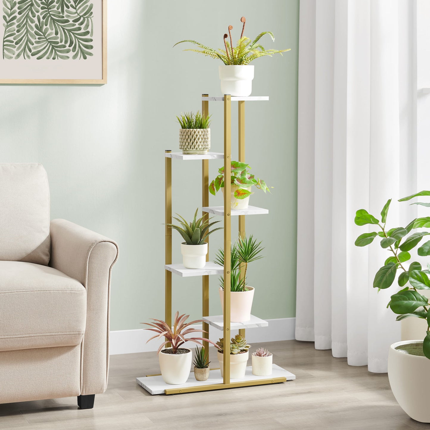 Support pour pots de fleurs à 4 et 6 niveaux - Idéal pour le salon, la chambre, le couloir ou le bureau - Support pour plantes de style loft avec cadre en acier pour plus de stabilité - polyvalent et fonctionnel