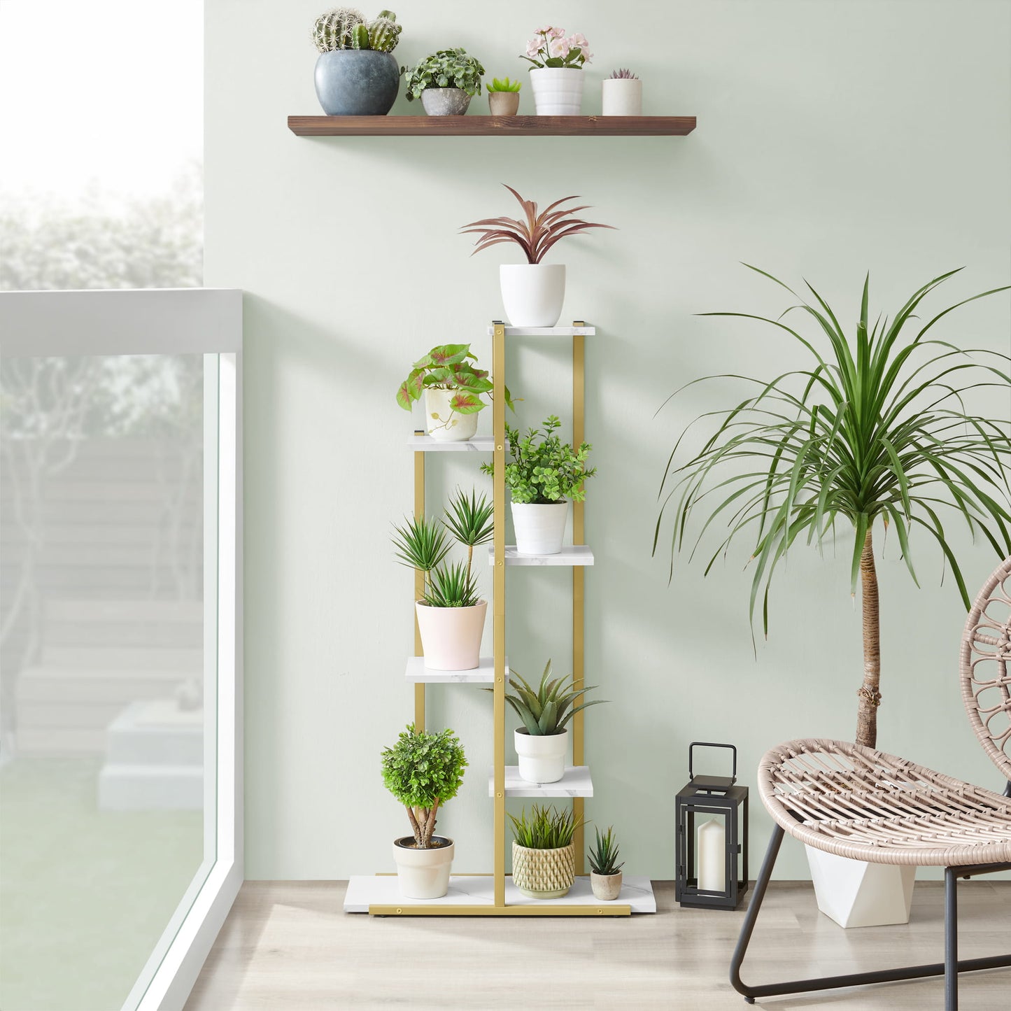 Support pour pots de fleurs à 4 et 6 niveaux - Idéal pour le salon, la chambre, le couloir ou le bureau - Support pour plantes de style loft avec cadre en acier pour plus de stabilité - polyvalent et fonctionnel