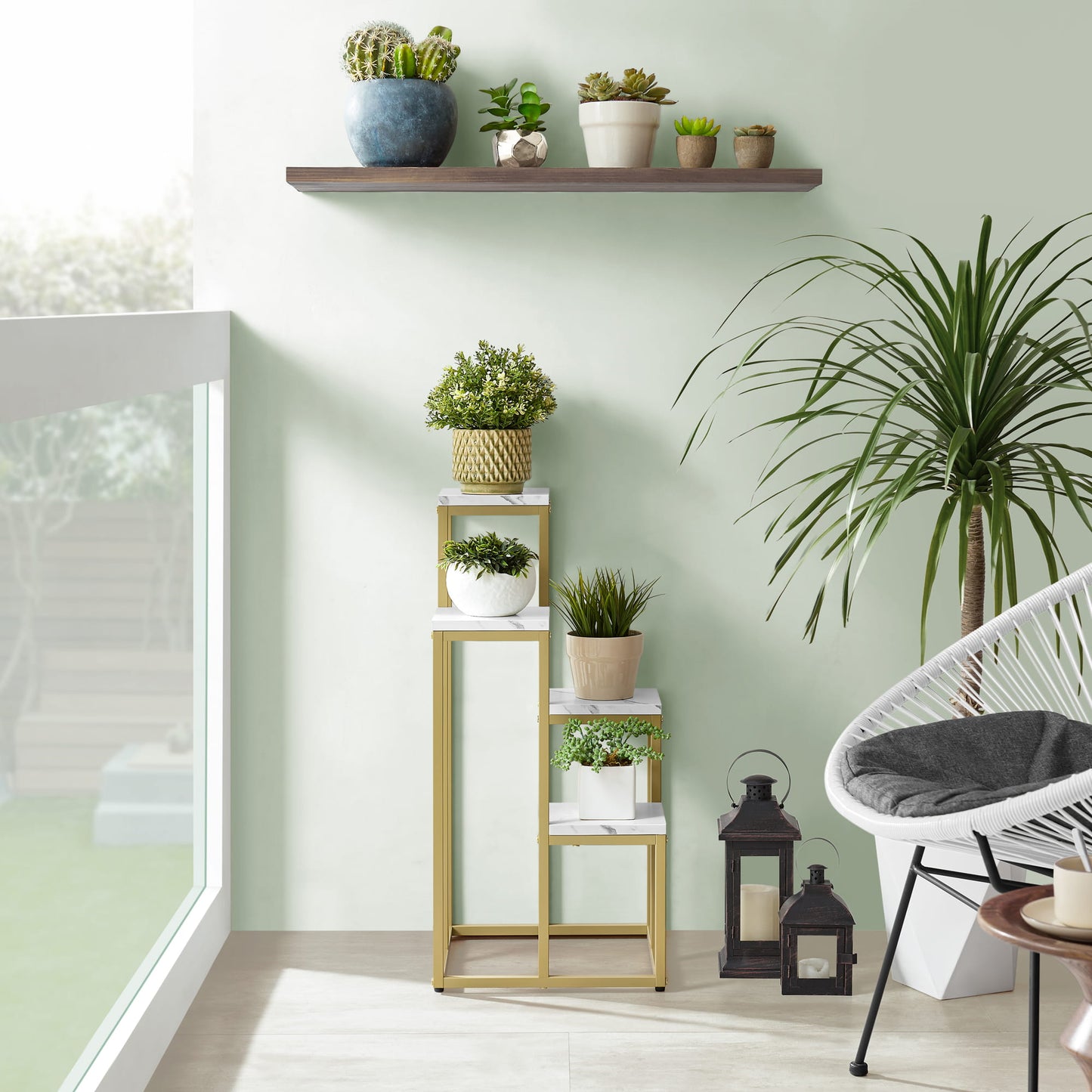 Support pour pots de fleurs à 4 et 6 niveaux - Idéal pour le salon, la chambre, le couloir ou le bureau - Support pour plantes de style loft avec cadre en acier pour plus de stabilité - polyvalent et fonctionnel