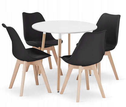 Esstisch mit 4 Stühlen Set mit 4 ergonomischen Stühlen runder Tisch 80 cm Esszimmerset Ideal für Wohnzimmer, Küche und Esszimmer Modernes Design und hohe Qualität Komplettset