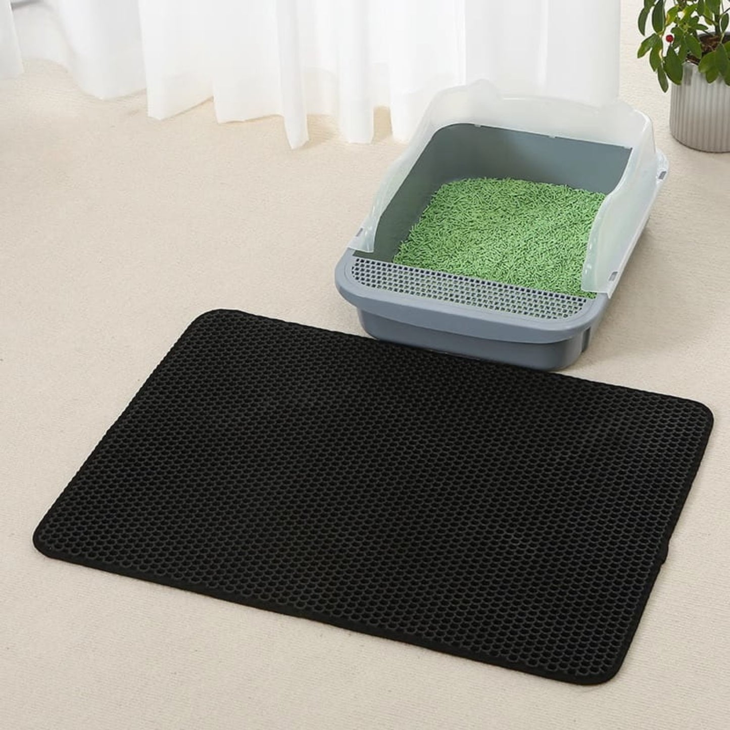 Bac à litière pour chat Tapis hygiénique noir double couche - Facile à nettoyer et à vider - Idéal pour les chats - Tapis résistant et antidérapant - 60 x 45 cm - Hygiénique et pratique pour un usage domestique