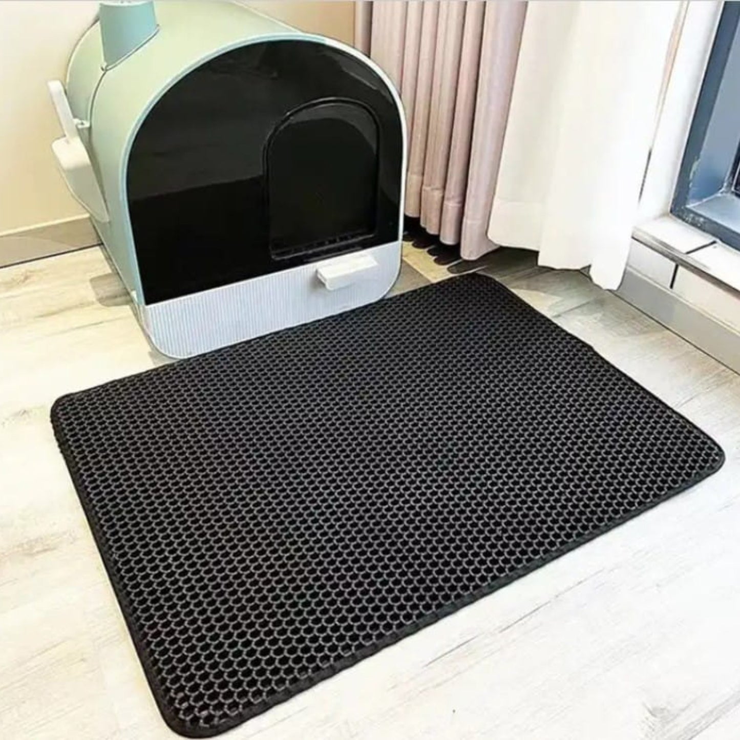 Bac à litière pour chat Tapis hygiénique noir double couche - Facile à nettoyer et à vider - Idéal pour les chats - Tapis résistant et antidérapant - 60 x 45 cm - Hygiénique et pratique pour un usage domestique