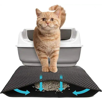 Bac à litière pour chat Tapis hygiénique noir double couche - Facile à nettoyer et à vider - Idéal pour les chats - Tapis résistant et antidérapant - 60 x 45 cm - Hygiénique et pratique pour un usage domestique