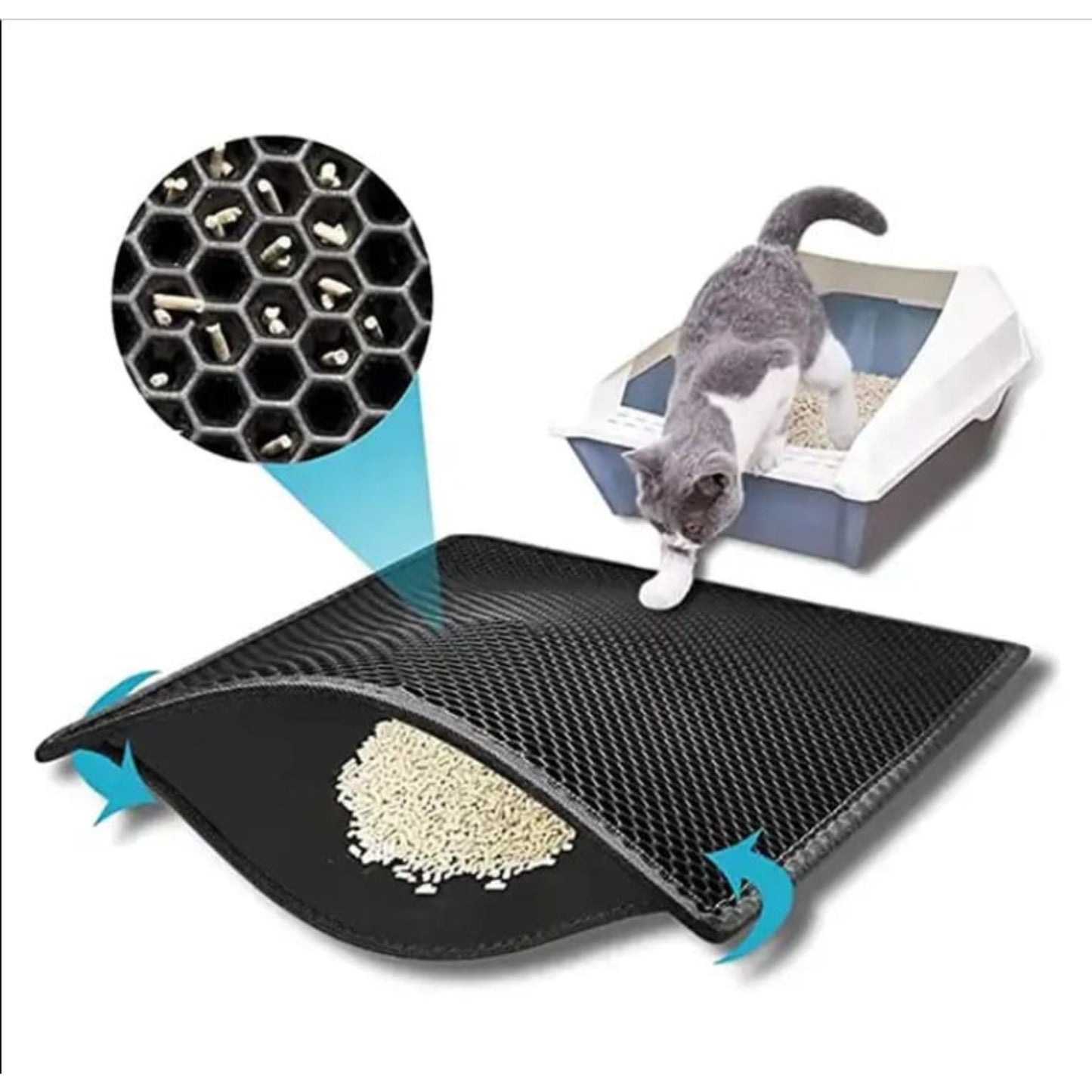 Bac à litière pour chat Tapis hygiénique noir double couche - Facile à nettoyer et à vider - Idéal pour les chats - Tapis résistant et antidérapant - 60 x 45 cm - Hygiénique et pratique pour un usage domestique