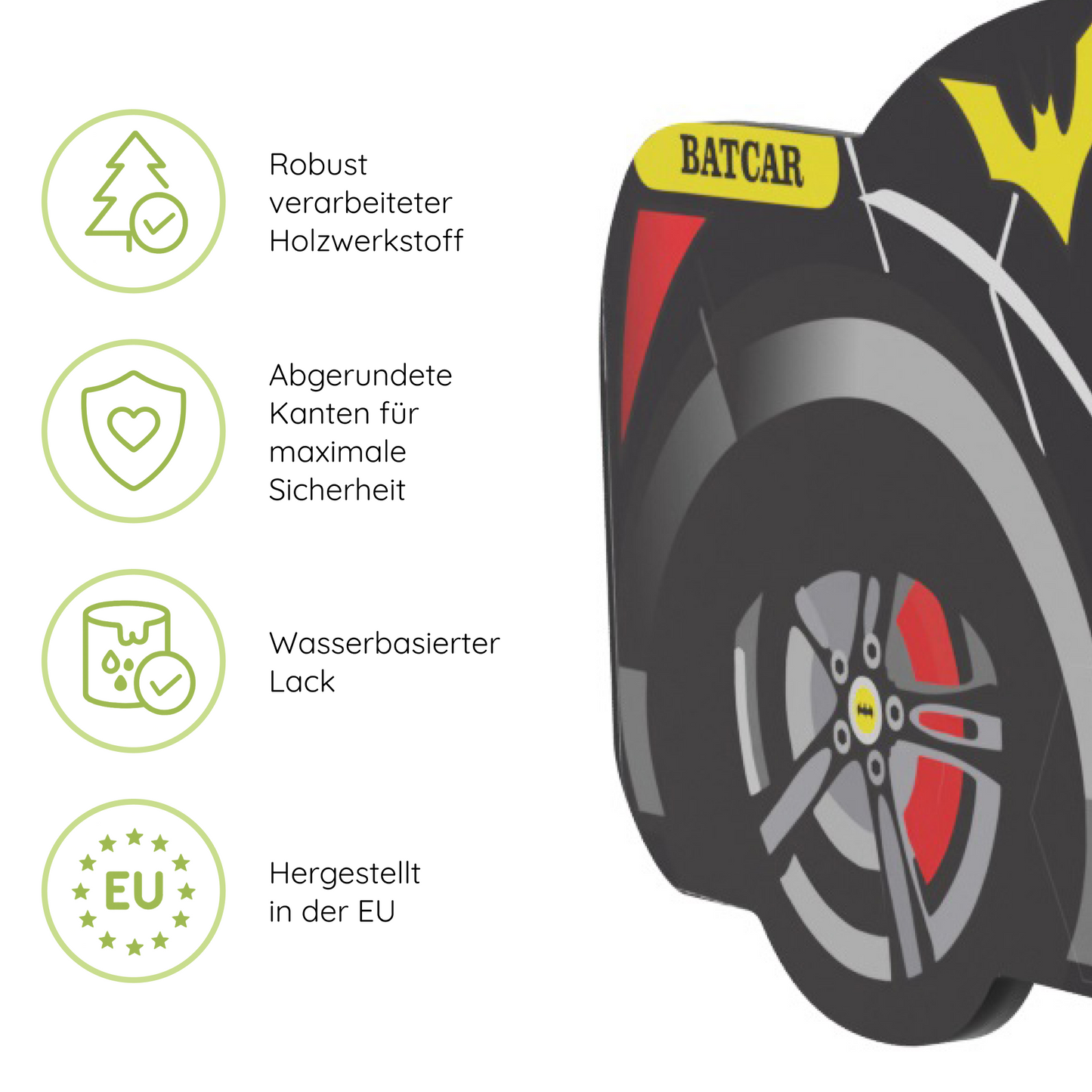 Kids Collective Autobett 70x140 & 80x160 cm Kinderbett Jugendbett mit Rausfallschutz & Lattenrost | Kinder Spielbett Batman Batmobil Bat Car Auto Bett in schwarz | ideal für Kinder ab 2 Jahren