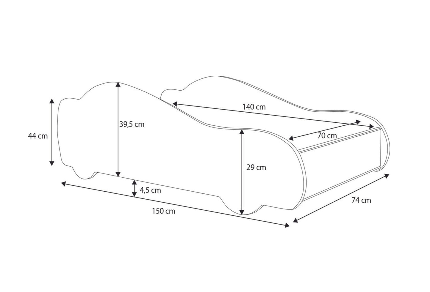 Lit voiture 70x140 | Lit d'enfant 80x160 cm lit d'adolescent avec protection antichute | Lit de jeu pour enfants Batman Batmobile Bat Car Lit de voiture en noir