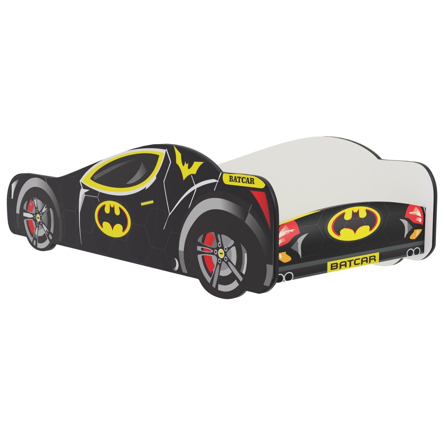 Lit voiture 70x140 | Lit d'enfant 80x160 cm lit d'adolescent avec protection antichute | Lit de jeu pour enfants Batman Batmobile Bat Car Lit de voiture en noir